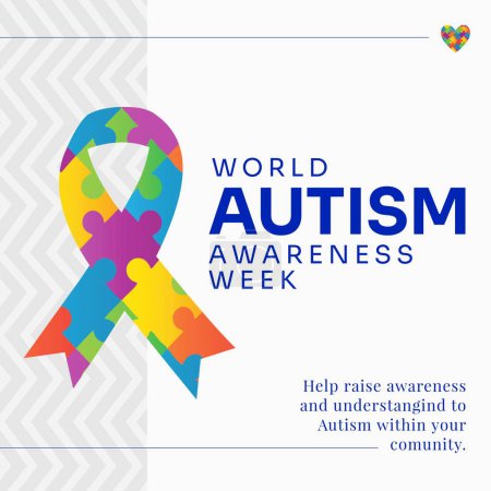 Photo for Composition of world autism awareness week and ribbon formed with puzzle pieces. World autism awareness week and learning difficulties concept. - Royalty Free Image