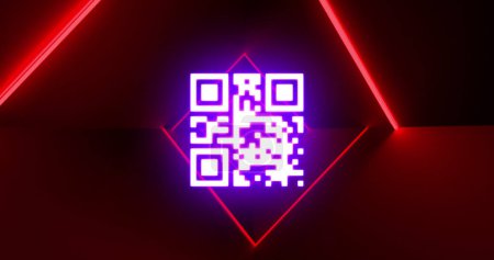 Photo for Image of flickering white QR code with red neon lines on red background. Information interface digital computer technology concept digitally generated image. - Royalty Free Image