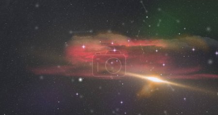 Foto de Imagen de un colorido código QR con una red de conexión sobre una nube espacial y una galaxia. Imagen compuesta digital - Imagen libre de derechos