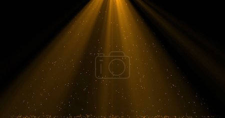 Téléchargez les photos : Image de confettis tombant et de rayons lumineux sur fond noir. Contexte, lumières et concept de mouvement image numérique générée. - en image libre de droit