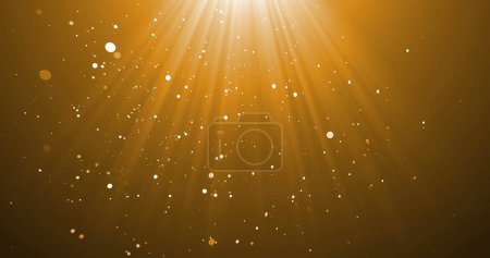 Téléchargez les photos : Image de confettis tombant et de rayons lumineux sur fond jaune. Contexte, lumières et concept de mouvement image numérique générée. - en image libre de droit