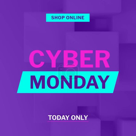 Téléchargez les photos : Image de cyber lundi sur fond violet avec des boîtes. Achats, ventes, promotions et concept de cyber lundi en ligne. - en image libre de droit