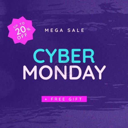 Photo for Square picture of cyber monday mega sale free gift text over blue background. Cyber monday and retail campaign. - Royalty Free Image