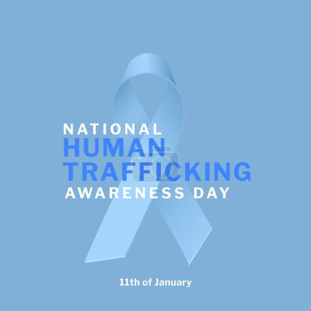 Image of national human trafficking awareness day on blue background with ribbon. Human rights, trafficking and awareness concept.