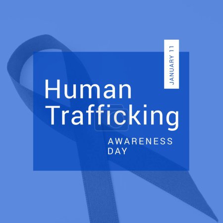 Photo for Image of human trafficking awareness day over blue background with ribbon. Human rights and trafficking awareness concept. - Royalty Free Image