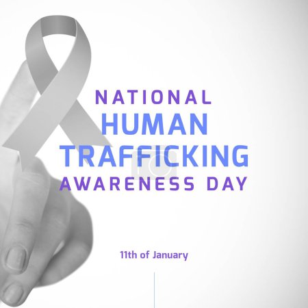 Téléchargez les photos : Image de la journée nationale de sensibilisation à la traite de personnes sur fond gris avec ruban. Droits de l'homme, traite et sensibilisation. - en image libre de droit