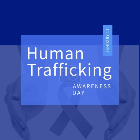 Téléchargez les photos : Image de la journée de sensibilisation à la traite des êtres humains sur fond bleu avec ruban. Concept de sensibilisation aux droits humains et à la traite. - en image libre de droit