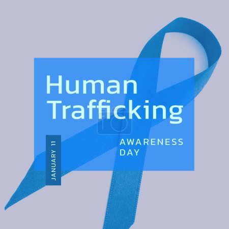 Photo for Image of human trafficking awareness day over grey background with ribbon. Human rights and trafficking awareness concept. - Royalty Free Image