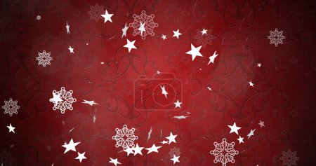 Photo for Digital image of multiple stars and snowflakes icons floating against red background. christmas festivity and celebration vector illustration concept - Royalty Free Image