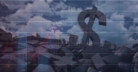 Foto de Procesamiento de datos financieros sobre símbolo de dólar roto contra nubes en el cielo azul. concepto de economía y finanzas globales - Imagen libre de derechos