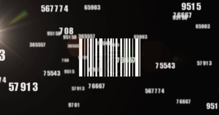 Foto de Image of bar code over data processing on black background. Global business and digital interface concept digitally generated image. - Imagen libre de derechos