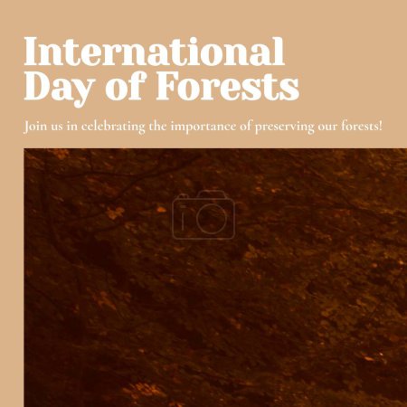 Foto de Composition of international day of forest text and trees in forest. International day of forest, nature and environment concept. - Imagen libre de derechos