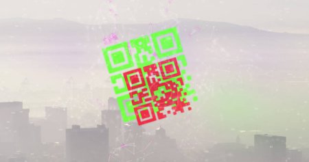 Photo for Composition of shapes and qr codes over cityscape. Global business and digital interface concept digitally generated image. - Royalty Free Image