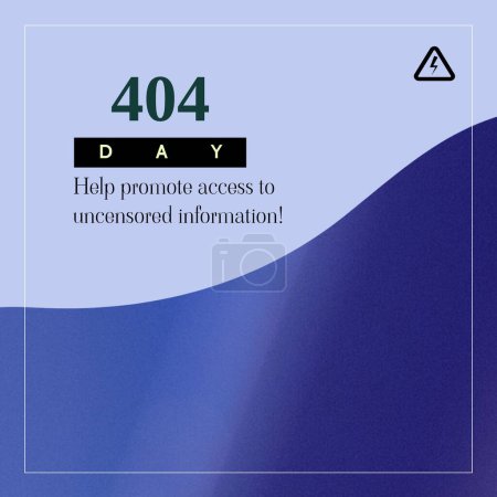 Foto de Composition of help promote access to uncensored information text on blue background. 404 day concept digitally generated image. - Imagen libre de derechos