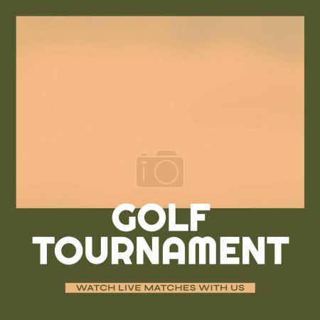 Téléchargez les photos : Image carrée du tournoi de golf avec fond beige et cadre vert. Golf, sport, compétition, rivalité et concept de loisirs. - en image libre de droit