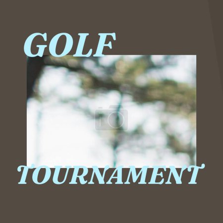 Téléchargez les photos : Square image of golf tournament over blurred background with grey frame. Golf, sport, competition, rivalry and recreation concept. - en image libre de droit