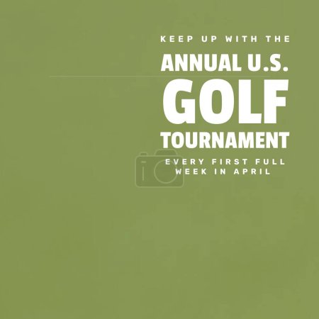 Téléchargez les photos : Square image of annual us golf tournament over green background. Golf, sport, competition and rivalry concept. - en image libre de droit