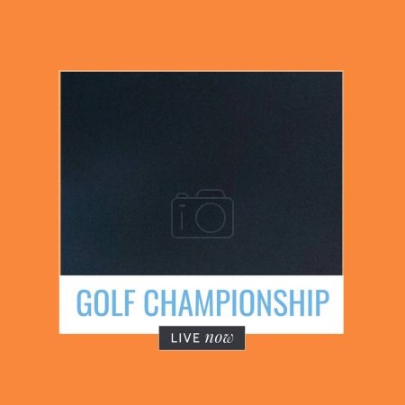 Foto de Square image of golf championship text over black background with orange frame. Sport, golf, contest and rivalry concept. - Imagen libre de derechos