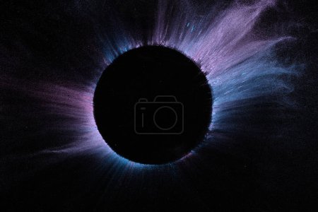 Photo for Close up of multi coloured powder and circle with copy space on black background. Holi festival, colour, hindu tradition and celebration concept. - Royalty Free Image