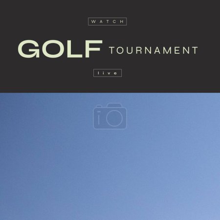 Foto de Square image of golf tournament over black and blue background with copy space. Golf, sport, competition, rivalry and recreation concept. - Imagen libre de derechos
