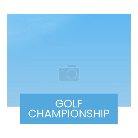 Foto de Square image of golf championship text over blue background with white frame. Sport, golf, contest and rivalry concept. - Imagen libre de derechos