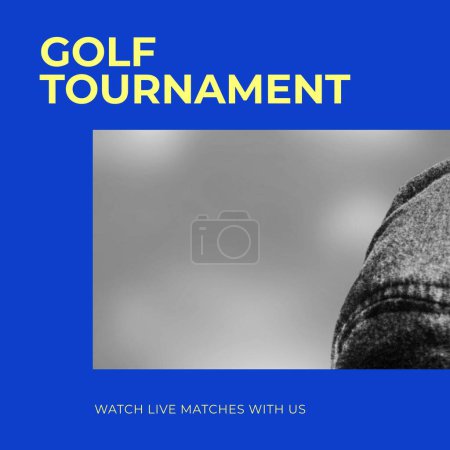 Foto de Square image of golf tournament with grey background and blue frame. Golf, sport, competition, rivalry and recreation concept. - Imagen libre de derechos
