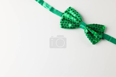 Photo for Image of green bow tie and copy space on white background. St patrick's day, irish tradition and celebration concept. - Royalty Free Image