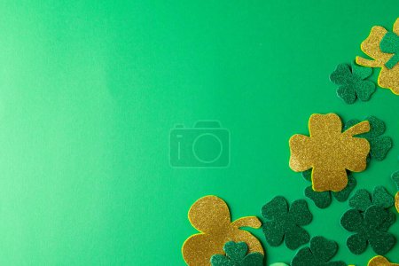 Photo for Image of green clover and copy space on green background. St patrick's day, irish tradition and celebration concept. - Royalty Free Image