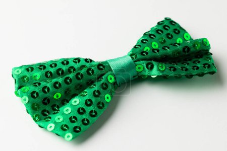 Photo for Image of green bow tie and copy space on white background. St patrick's day, irish tradition and celebration concept. - Royalty Free Image