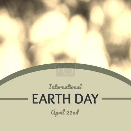 Foto de Composite of international earth day and april 22nd text in gray curve over defocused lens flare. Copy space, sunlight, nature, awareness, support, protection and environmental conservation concept. - Imagen libre de derechos