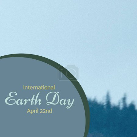 Photo for Illustration of international earth day and april 22nd text in curve and trees on blue background. Copy space, nature, awareness, support, protection and environmental conservation concept. - Royalty Free Image