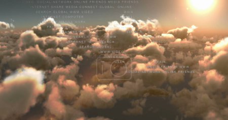 Téléchargez les photos : Image du traitement des données au-dessus du soleil et des nuages. Concept de médias sociaux et de technologie image générée numériquement. - en image libre de droit