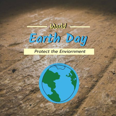 Photo for Illustration of world earth day and protect the environment text with globe on black background. Copy space, nature, awareness, support, map, and environmental conservation concept. - Royalty Free Image