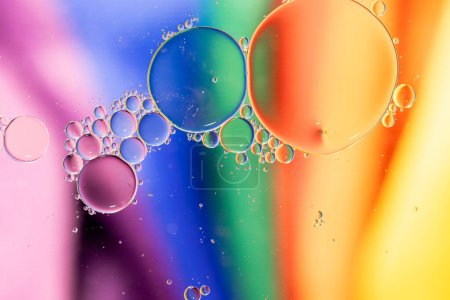 Photo for Macro close up of water bubbles with copy space on rainbow background. Macro, colour, water, shape and pattern concept. - Royalty Free Image