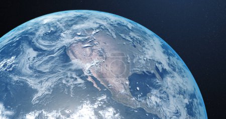 Foto de Parte del planeta tierra con nubes y atmósfera, vista desde el espacio exterior. Astronomía, ciencia y civilización. - Imagen libre de derechos