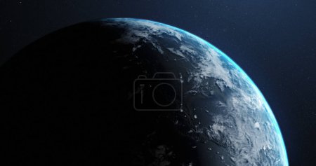 Foto de Parte del planeta Tierra a medida que la noche cambia a la mañana, vista desde el espacio exterior, con espacio de copia. Astronomía, ciencia y civilización. - Imagen libre de derechos