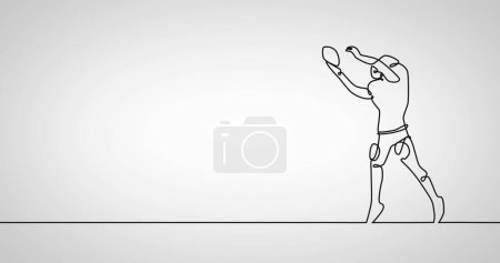 Téléchargez les photos : Composition de la ligne de dessin avec l'homme jouant au football américain sur fond blanc. Concept de sport, dessin et art image générée numériquement. - en image libre de droit