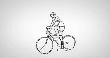 Photo for Composition of drawing line with woman riding bike on white background. Sport, drawing and art concept digitally generated image. - Royalty Free Image