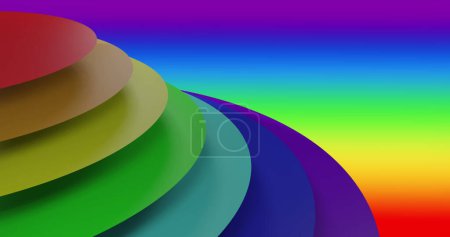 Photo for Image of colourful circles over rainbow background. Pride month, celebration and colours, digitally generated image. - Royalty Free Image