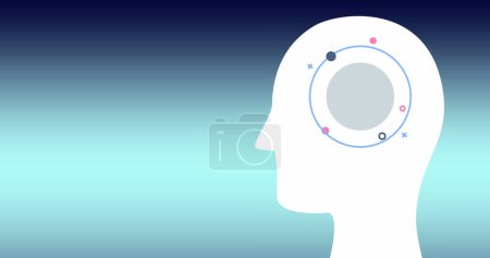 Photo for Image of head with circles and spots over blue background with copy space. Social media and digital interface, digitally generated image. - Royalty Free Image