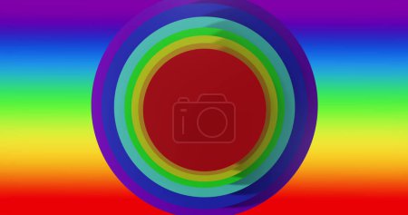 Photo for Image of colourful circles over rainbow background. Pride month, celebration and colours, digitally generated image. - Royalty Free Image