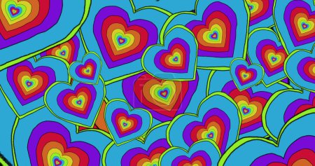 Foto de Composición de múltiples corazones arco iris orgullo fondo. Lgbtq, concepto de derechos humanos e igualdad imagen generada digitalmente. - Imagen libre de derechos