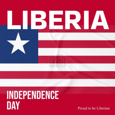 Photo for Liberia independence day, proud to be liberian text in white on red over liberian flag. National anniversary celebration of liberian independence. - Royalty Free Image