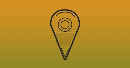 Foto de Imagen del icono del pin del mapa sobre el fondo de degradado amarillo. Concepto generado digitalmente, holograma, ilustración, dirección, abstracto, ubicación y tecnología. - Imagen libre de derechos