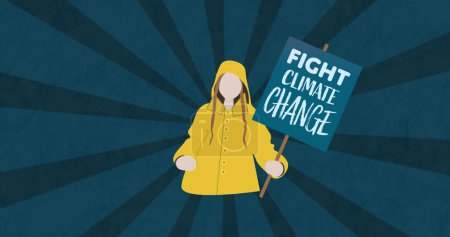 Photo for Composition of woman holding fight climate change sign. Global sustainability, climate change and environment concept digitally generated image. - Royalty Free Image