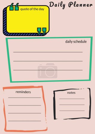 Photo for Illustration of daily planner, quote of the day, daily schedule, reminders, notes on pink background. Copy space, text, vector, daily planner, personal organizer, calendar, art, design, template. - Royalty Free Image