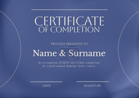 Photo for Composition of certificate of completion text with copy space on blue background. Certificate, graduation and writing space concept digitally generated image. - Royalty Free Image