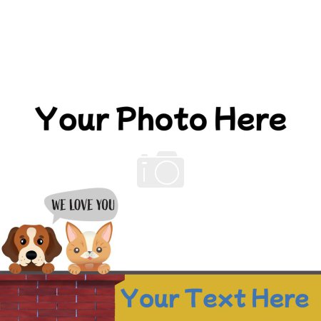 Téléchargez les photos : Mignon chien et chat avec nous vous aimons texte et tenant l'espace pour la photo et le texte sur fond blanc. Animaux mignons histoire médias sociaux post fond modèle concept image générée numériquement. - en image libre de droit