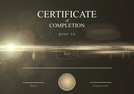 Photo for Composition of certificate of completion text with copy space on glowing light background. Certificate, graduation and writing space concept digitally generated image. - Royalty Free Image