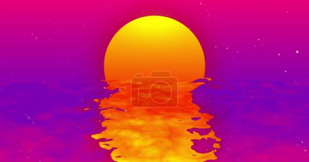 Téléchargez les photos : Composition des nuages roses et du soleil orange sur ciel violet. Concept couleur, soleil et nature image générée numériquement. - en image libre de droit